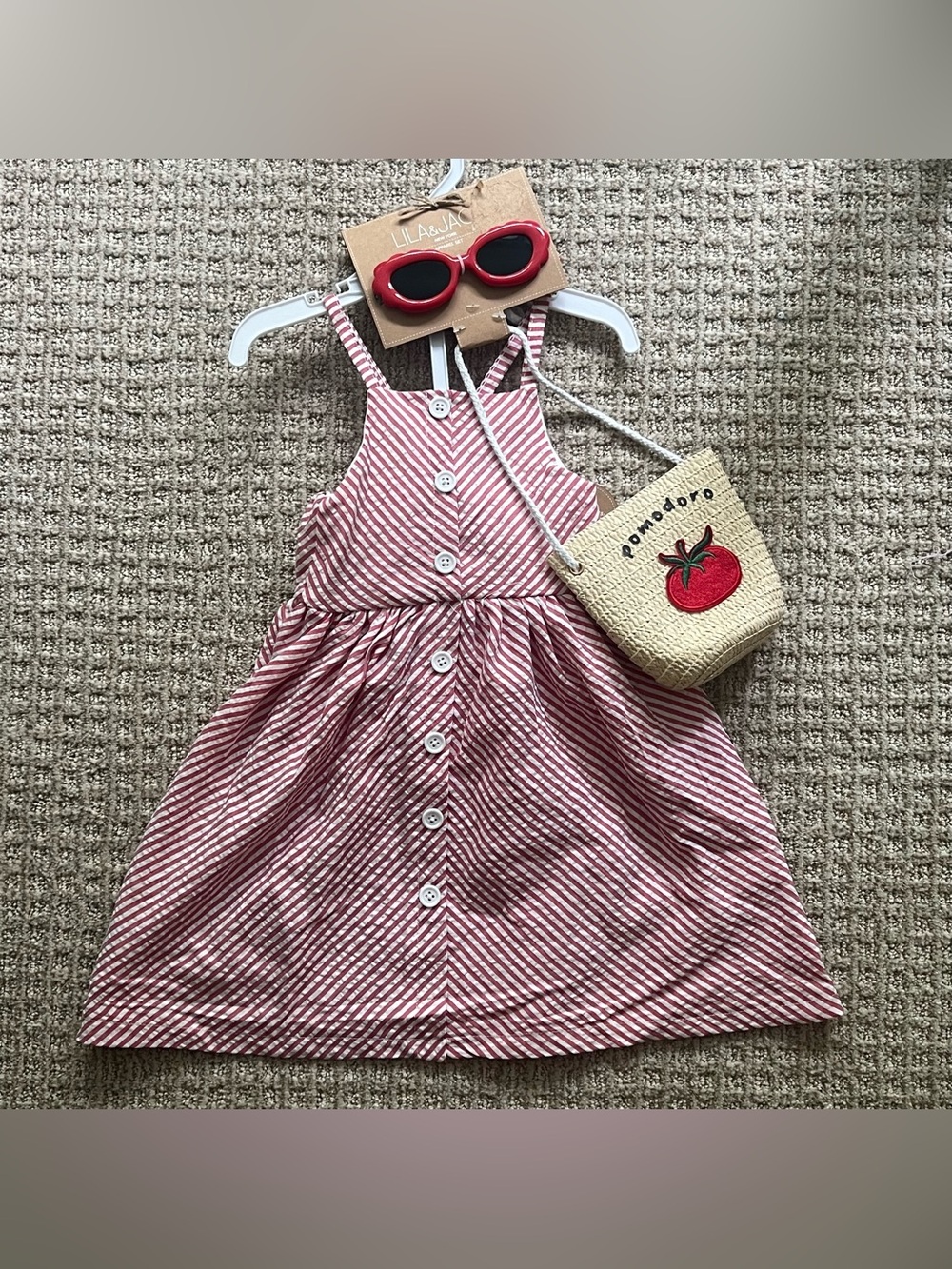 NEW NWT Lila + Jack 4-Piece Toddler Girls Outfit Red White Striped Dress & Purse